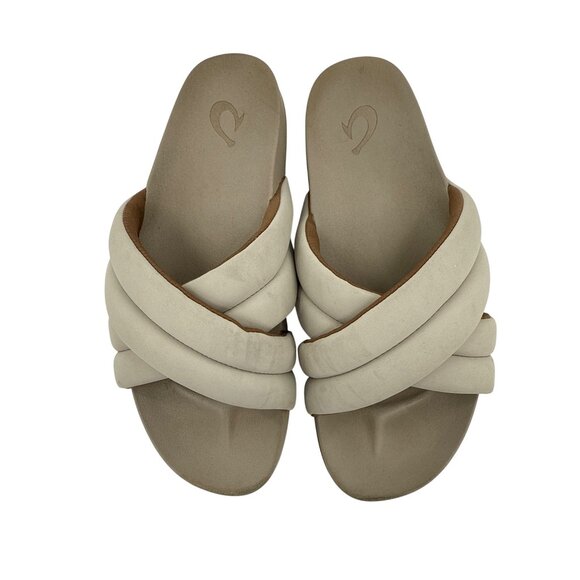 Olukai Womens Hila Beige Slide Sandals Size 8 - Picture 3 of 7